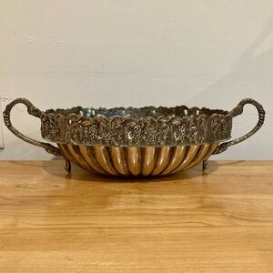 Damaged! Vintage Victorian Style Grapevine Silver Plated Oval Fruit Bowl